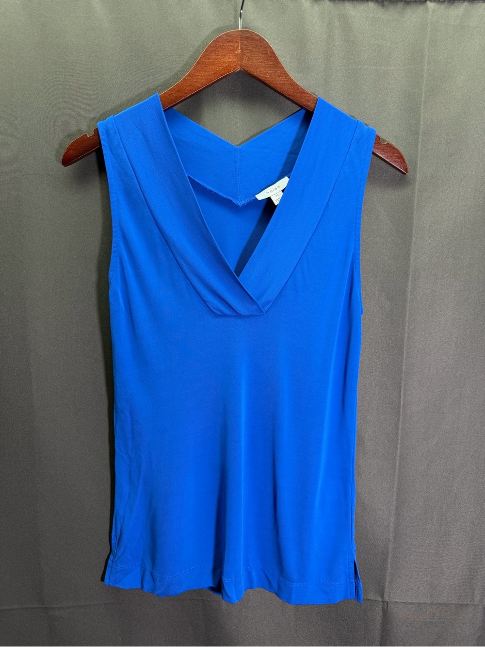 Reiss Womens Taylor V-Neck Sleeveless Shell Blouse Top Size XS Blue Viscose Work